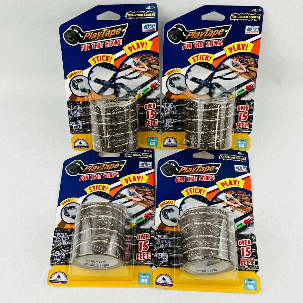 PlayTape Off-Road Series 4 Roll Lot 15ft Each EZ Peel Tear Re-Stick Inroad Toys‎